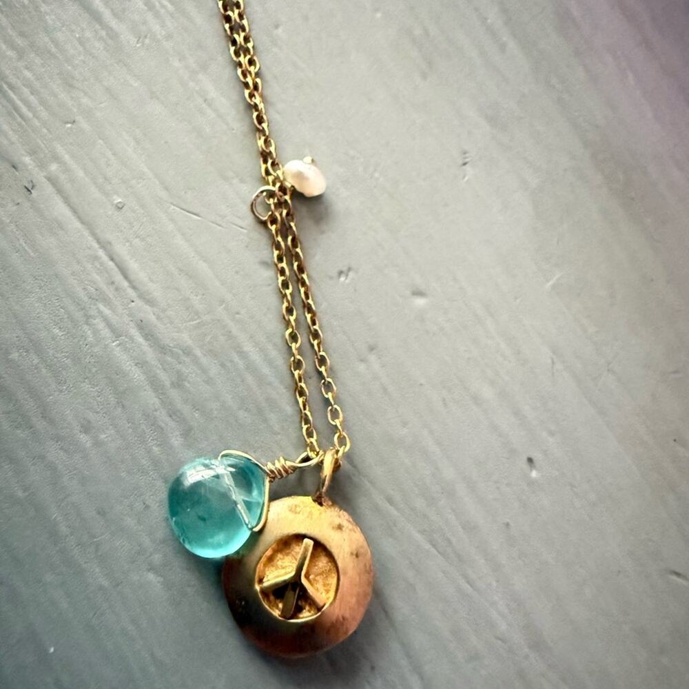Satya 925 Sterling Silver Gold Peace Pendant & Crystal Bead Charm